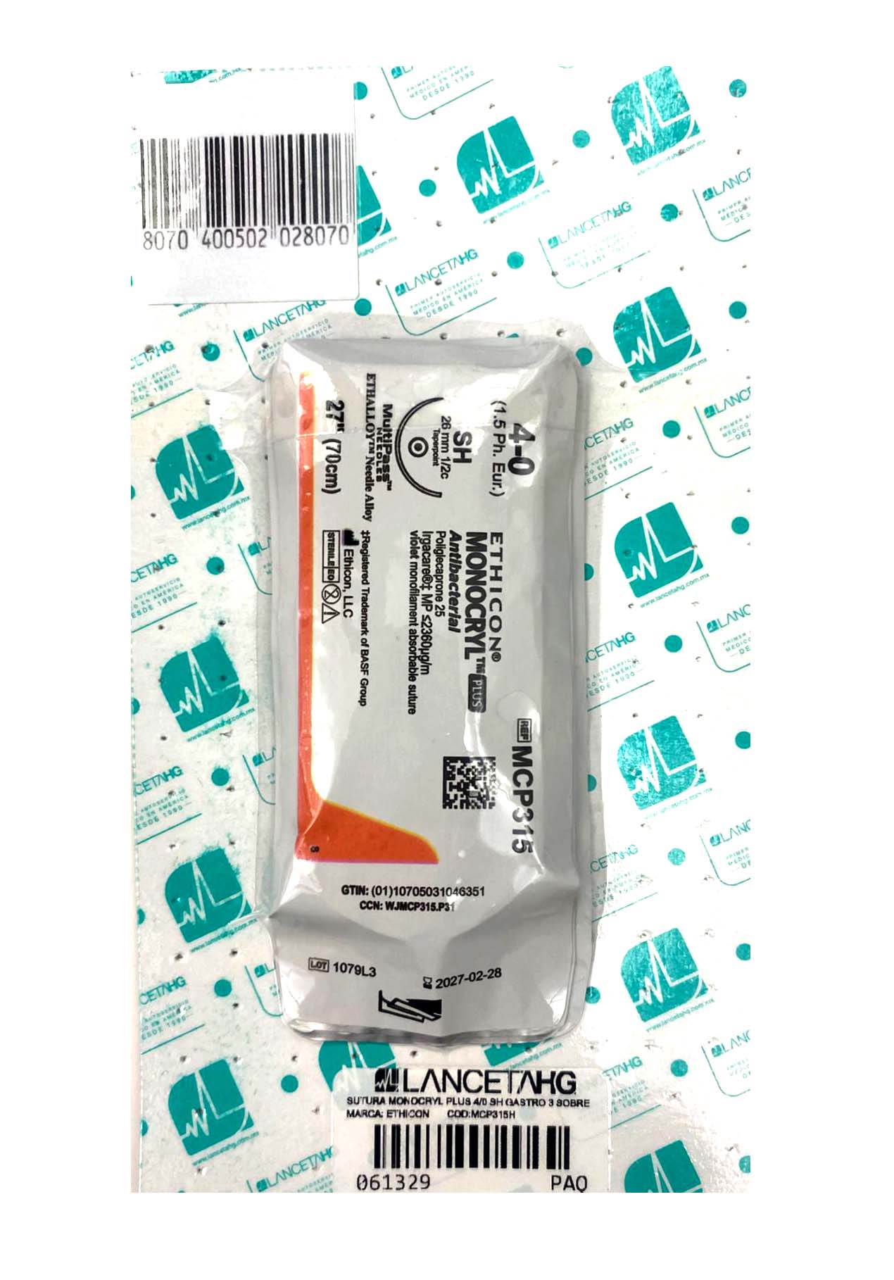 SUTURA MONOCRYL PLUS 4/0 SH GASTRO 3 SOBRES