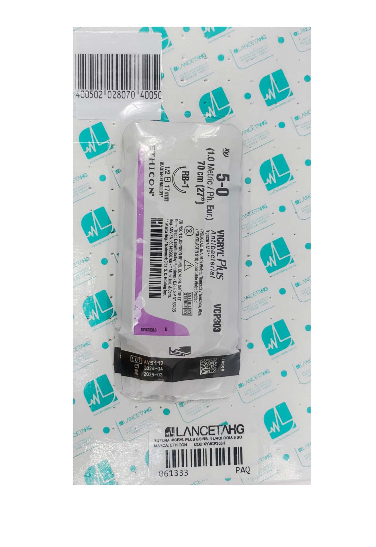 SUTURA VICRYL PLUS 5/0 RB. 1 UROLOGIA 3 SOBRES