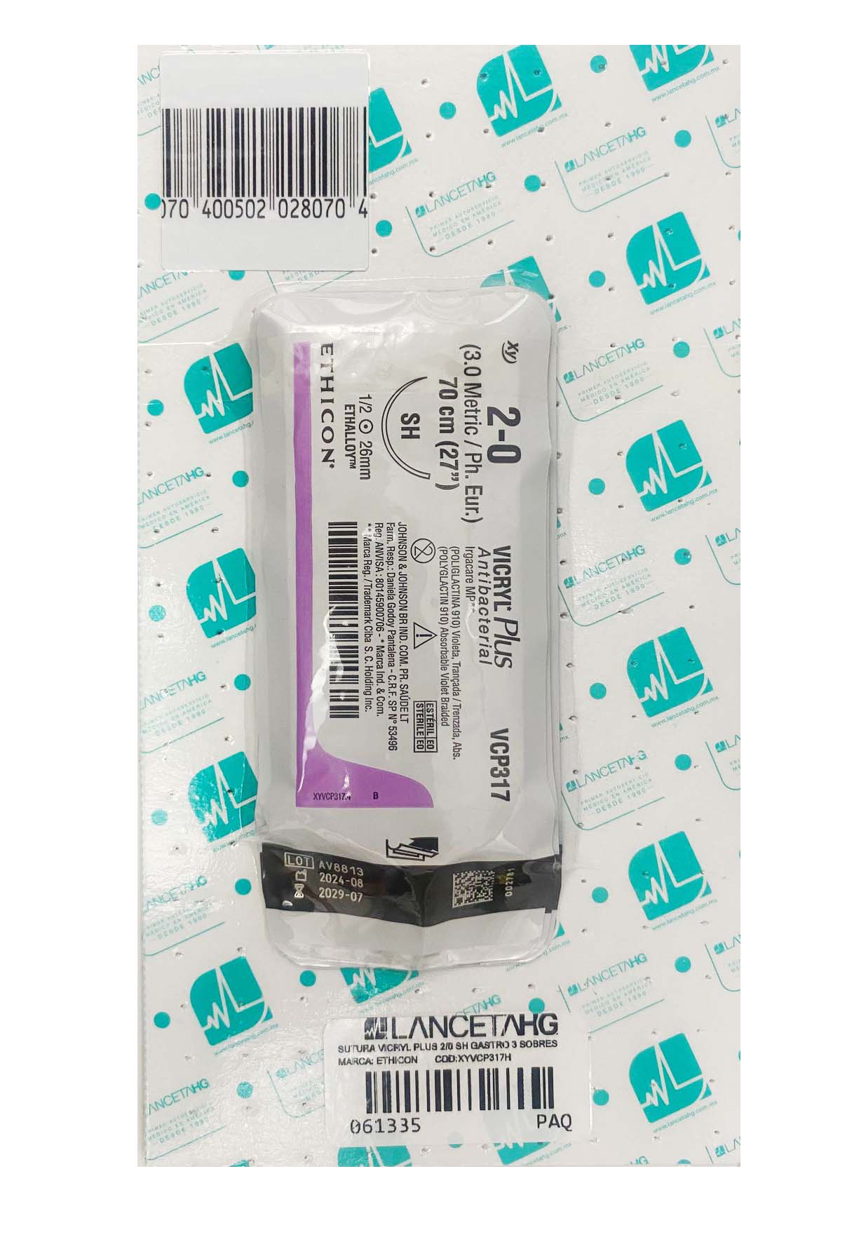 SUTURA VICRYL PLUS 2/0 SH GASTRO 3 SOBRES