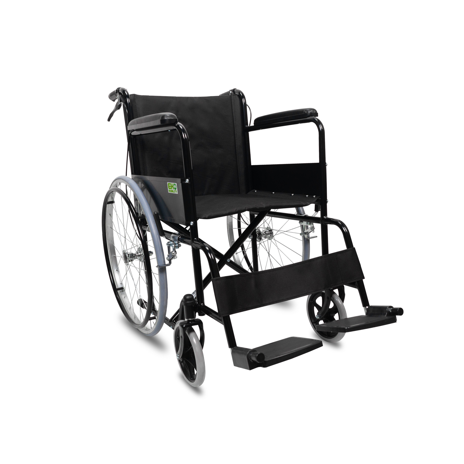 <p>Silla de ruedas esmaltada solida con freno.</p>
<ul>
<li>Estructura de acero esmaltado plegable.</li>
<li>Tapiceria de nylon, descansabrazos fijo de vinil.</li>
<li>Panel lateral acero esmaltado, descasapies fijo/ ajuste de altura.</li>
<li>Plataformas de plastico, ruedas laterales solida de 8 x 1 pvc.</li>
<li>Horquillas acero esmaltado.</li>
<li>Ruedas traceras de 24" x 1 con rin de aluminio.</li>
<li>Aro impulsor acero esmaltado.</li>
<li>Cruceta de acero esmaltado, con accesorios (banda sujetadora de tobillos y llave multiple).</li>
</ul>