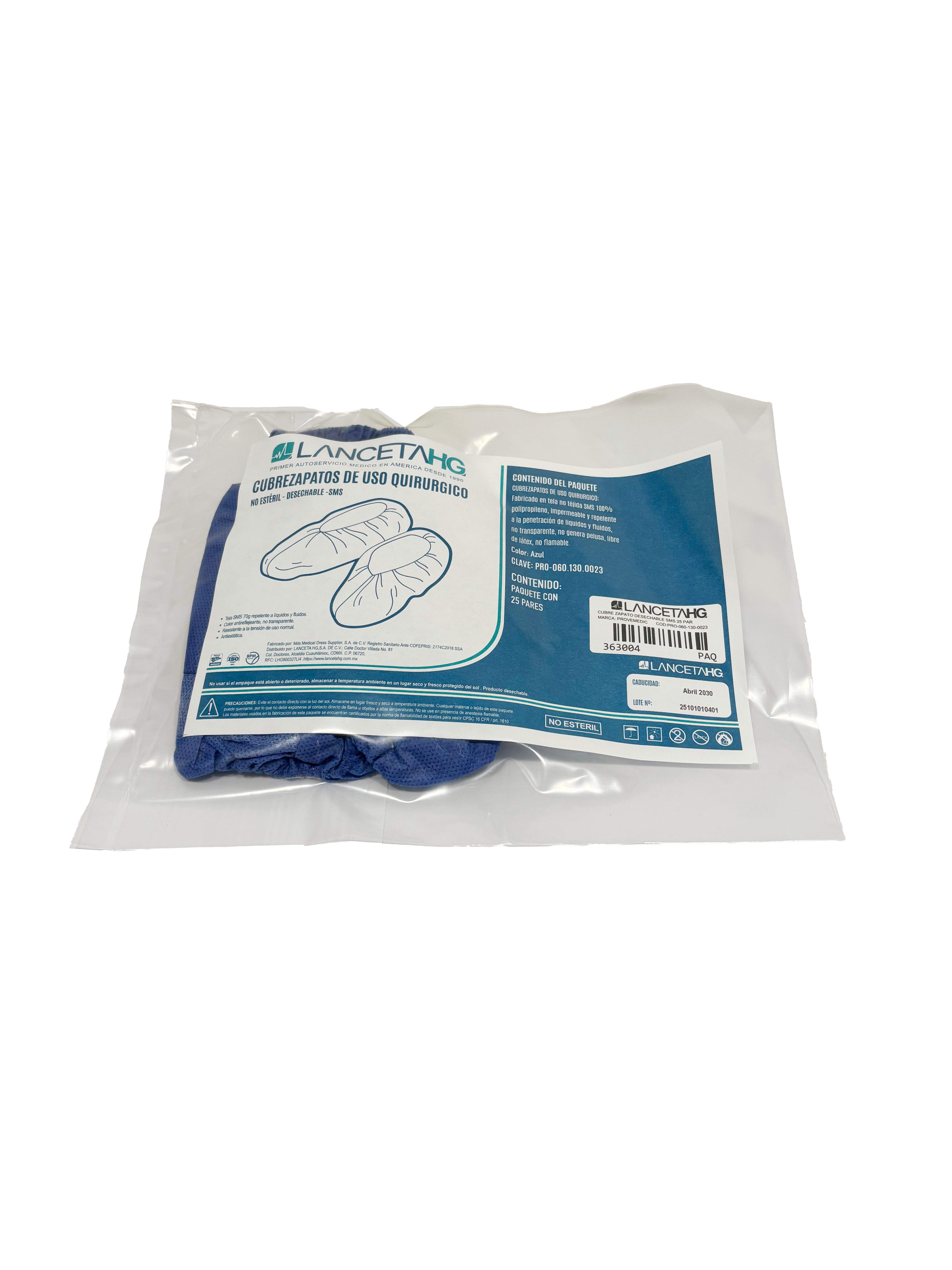 <p>Cubrezapato de uso quir&uacute;rgico fabricado en tela no t&eacute;jida SMS 100 % polipropileno, impermeable y&nbsp;<br />
repelente a la penetraci&oacute;n de l&iacute;quidos y fluidos, no transparente, no genera pelusa, libre de l&aacute;tex, no flamable.&nbsp;<br />
Desechable y no est&eacute;ril. &nbsp; &nbsp; &nbsp; &nbsp; &nbsp; &nbsp; &nbsp; &nbsp; &nbsp; &nbsp;</p>